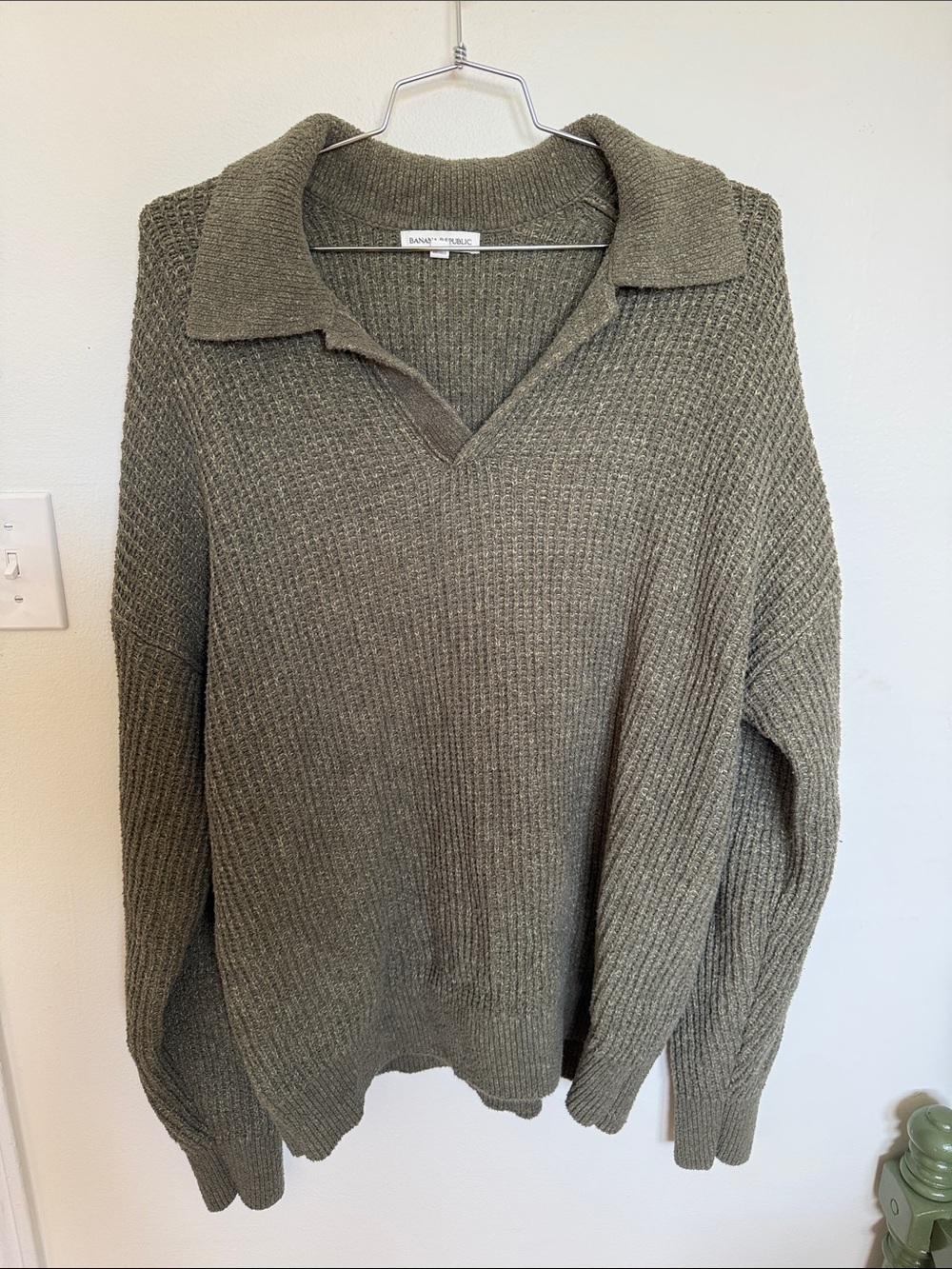 Banana Republic Olive V-Neck Collared Sweater